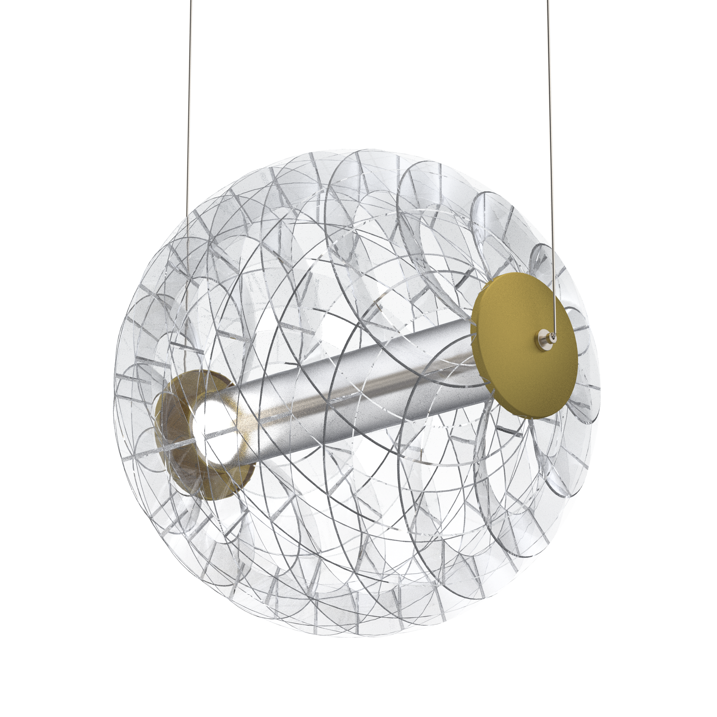 This helical ball lamp was a commissioned sculptural art project inspired by Paterra pendant light, but I wanted it to be able to move easily vertically. So this ball light is actually a trapeze with 2 adjustable cables that deliver power to the light not needing a cord. It is built exclusively with UL listed components and best practices.