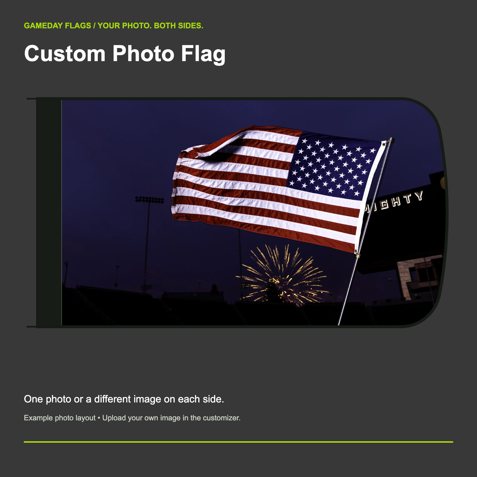 Example photo fitted to the shaped Gameday Flag template