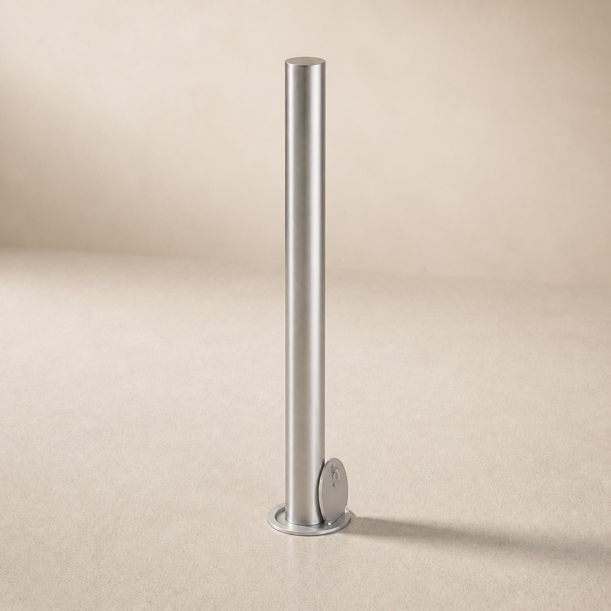 Boll-In removable stainless steel architectural bollard with hinged flush receiver lid
