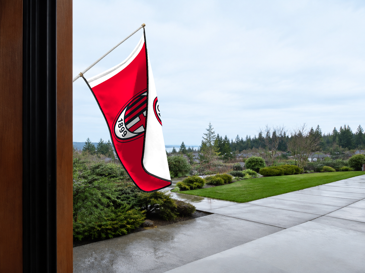 AC Milan Authentic Gameday Flag — approved one-scene environment view — EXO R89 — item_id=euro-soccer-ac-milan — source_sha256=44e55d66623d3d54370a9fcbe3765bc99612d3db3345b14ef520172c53e2bdde