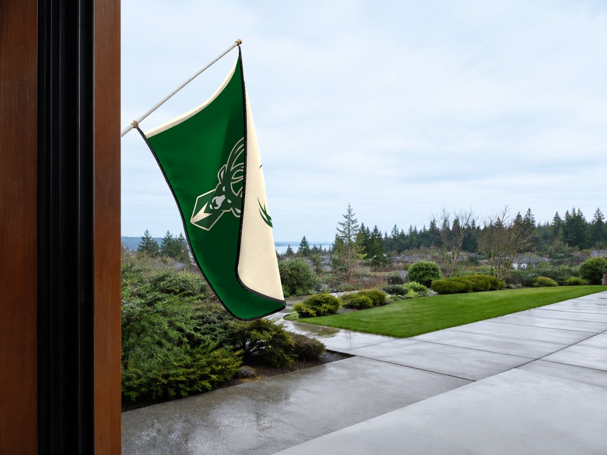 Milwaukee Bucks Authentic Gameday Flag — approved one-scene environment view — EXO R89 — item_id=nba-milwaukee-bucks — source_sha256=090d4346221cc66fdea1825ac034d819156f1c13445bbe35014a67b639e58901