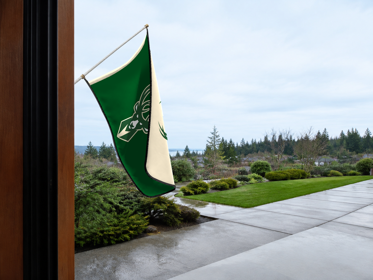 Milwaukee Bucks Authentic Gameday Flag — approved one-scene environment view — EXO R89 — item_id=nba-milwaukee-bucks — source_sha256=090d4346221cc66fdea1825ac034d819156f1c13445bbe35014a67b639e58901