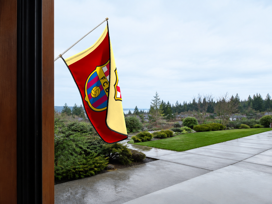 Barcelona Authentic Gameday Flag — approved one-scene environment view — EXO R89 — item_id=euro-soccer-barcelona — source_sha256=52badd53ba6900886fd7c2c5feee0d5b143ec0b804ae0a06941197a5318aea22