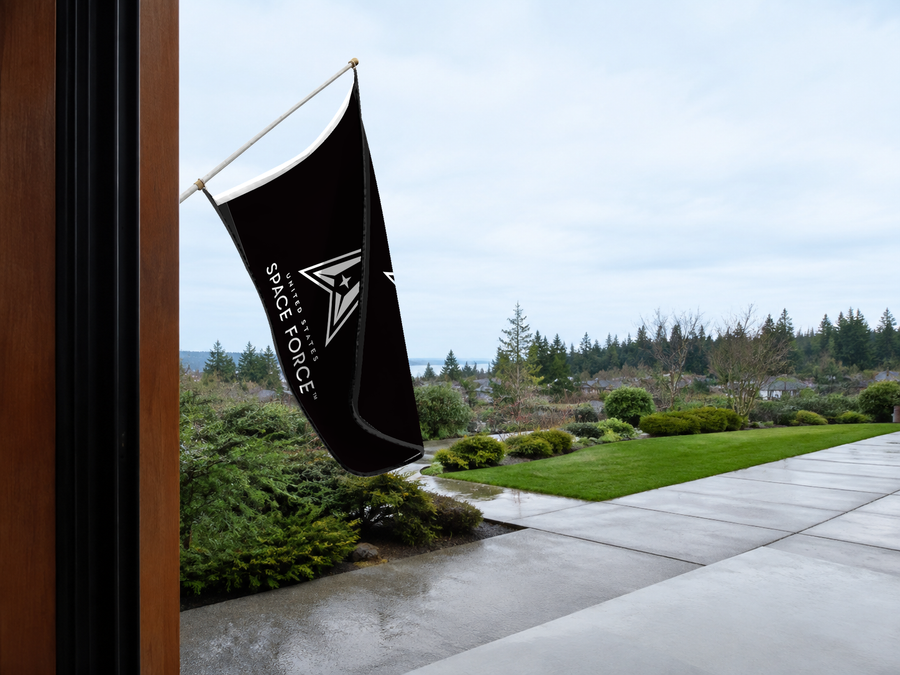 United States Space Force Flag — licensing proof Authentic Gameday Flag — approved one-scene environment view — EXO R89 — item_id=civic-us-space-force-service-flag-proof — source_sha256=7d223bf94fdb65a9f0e875b96aa98cb3ce6cd0b573699580b95ca88821b09258