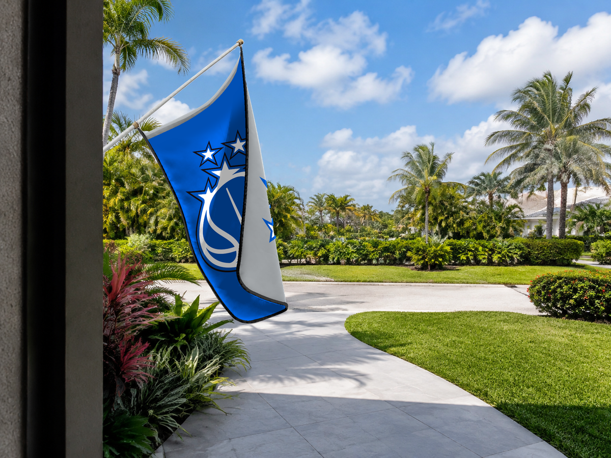 Orlando Magic Authentic Gameday Flag — approved one-scene environment view — EXO R89 — item_id=nba-orlando-magic — source_sha256=2a15e963cf7eff354c192b3f3671918bbc0d34248af0df8f13bc3a3aebce1c9f