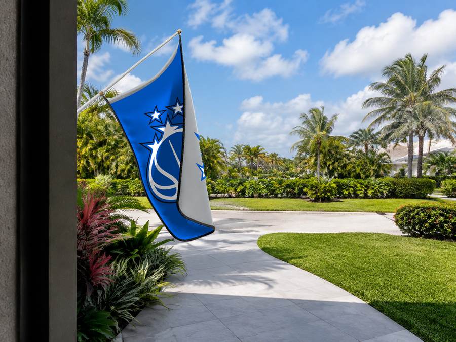 Orlando Magic Authentic Gameday Flag — approved one-scene environment view — EXO R89 — item_id=nba-orlando-magic — source_sha256=2a15e963cf7eff354c192b3f3671918bbc0d34248af0df8f13bc3a3aebce1c9f