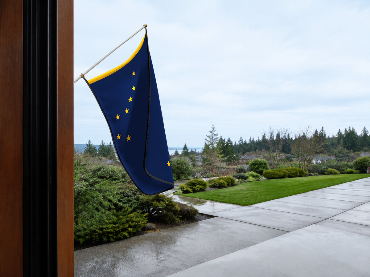 Alaska State Flag Authentic Gameday Flag — approved one-scene environment view — EXO R89 — item_id=state-alaska — source_sha256=332aa41133d0f469599346caec860738bee97bf19e433c120d9a0db9fd8a8eb6