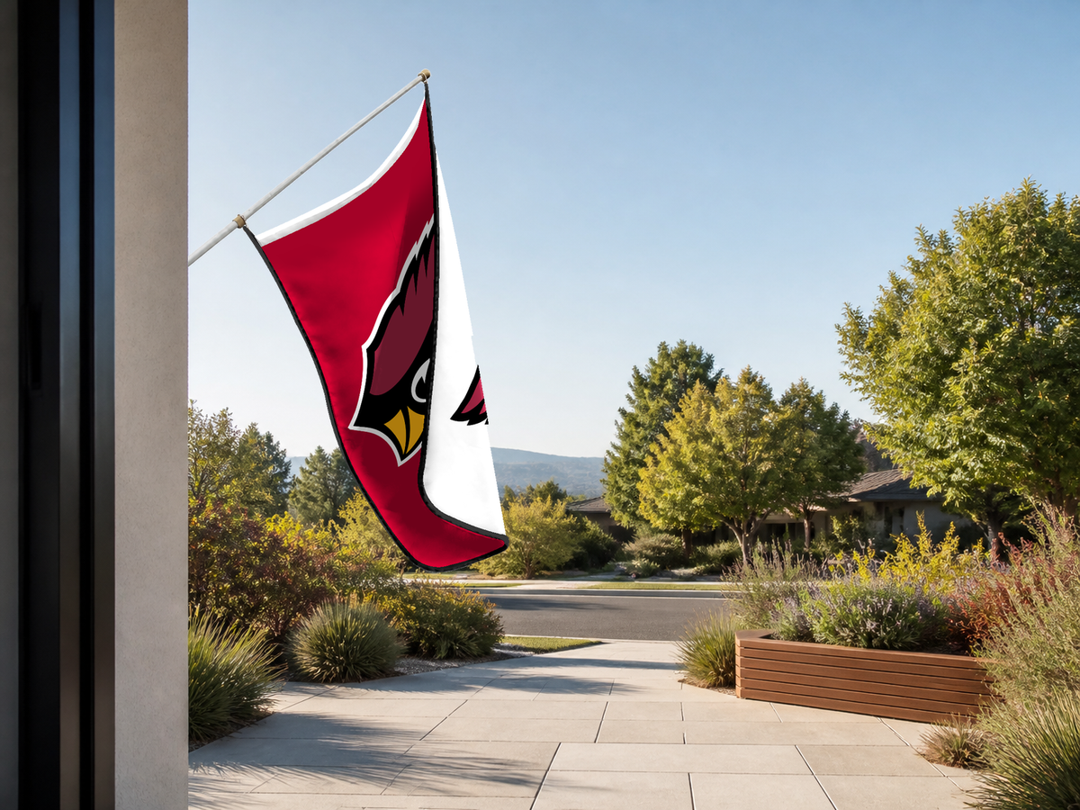 Arizona Cardinals Authentic Gameday Flag — approved one-scene environment view — EXO R89 — item_id=nfl-arizona-cardinals — source_sha256=3fb81f89d2435b8f2cef2788ef73361b27cd52194662ef9d2566d75ec365abae