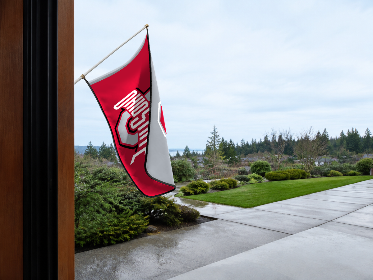 Ohio State Buckeyes Authentic Gameday Flag — approved one-scene environment view — EXO R89 — item_id=ncaa-fbs-ohio-state-buckeyes — source_sha256=152952904482d805c2de72c9808a454c148f720b49f46cd365dc4ad3f7928bde