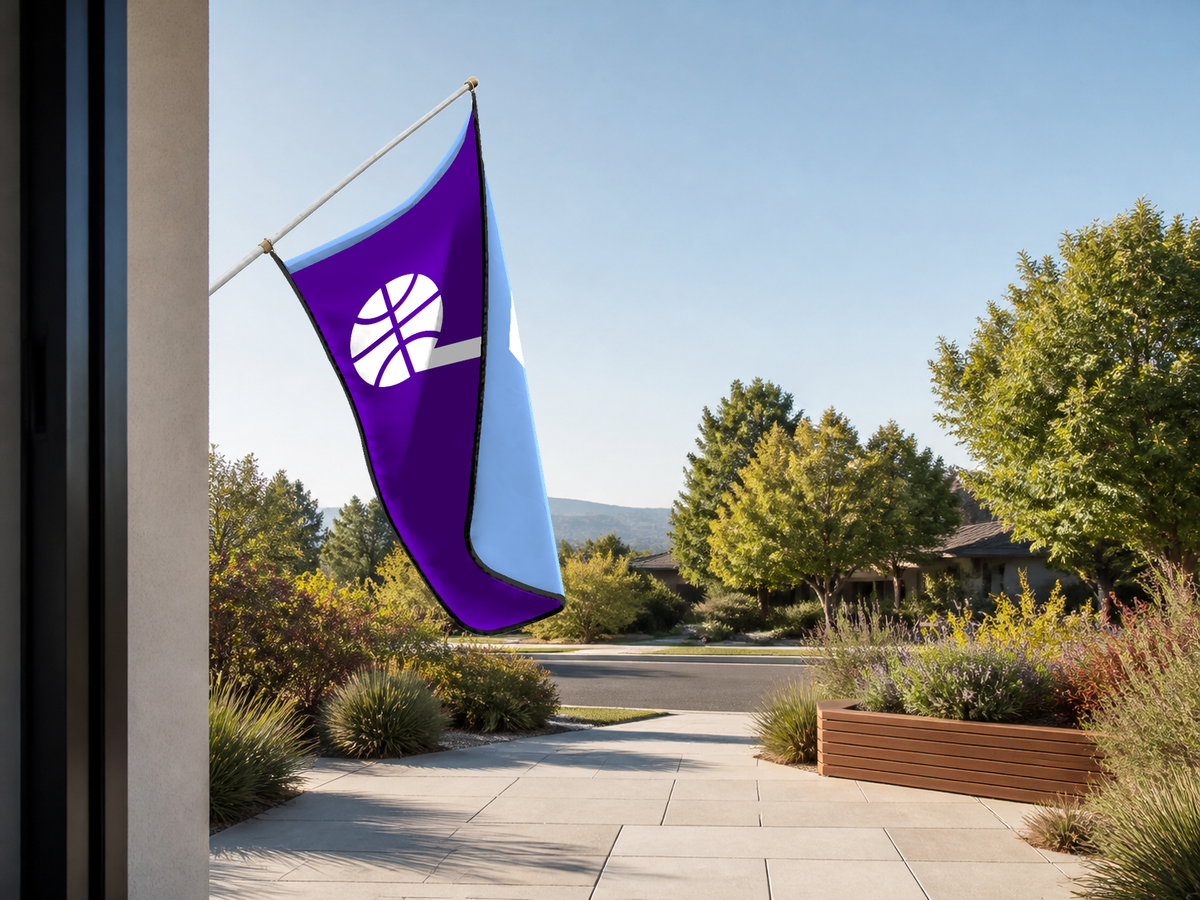 Utah Jazz Authentic Gameday Flag — approved one-scene environment view — EXO R89 — item_id=nba-utah-jazz — source_sha256=d8c62d816789d4fa3f3133d20ee54e2d4e0dbae70fb9518b78f3479b24dd6d70