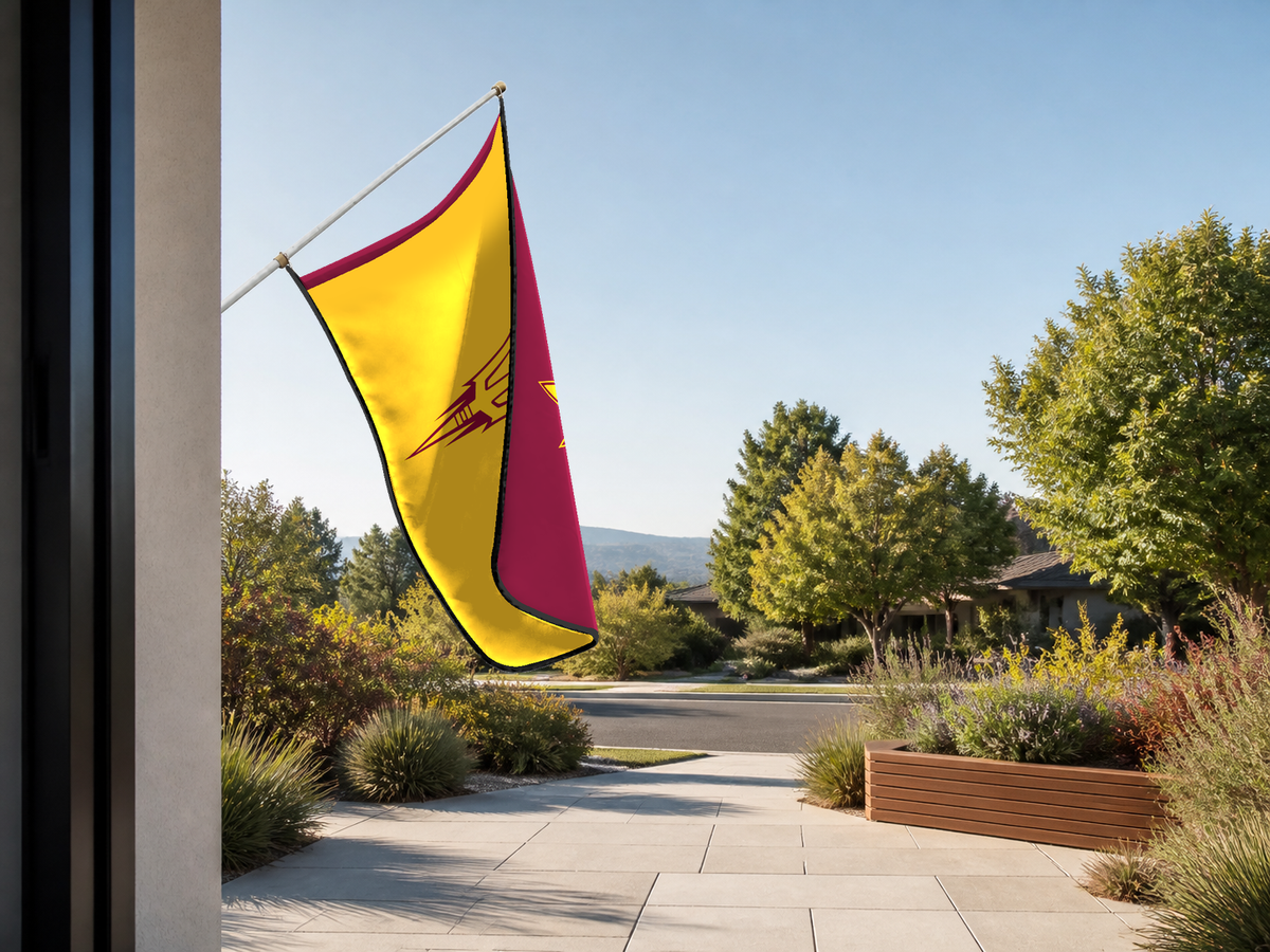 Arizona State Sun Devils Authentic Gameday Flag — approved one-scene environment view — EXO R89 — item_id=ncaa-fbs-arizona-state-sun-devils — source_sha256=97c6326f66d9ac42d8a321ca9a8addd1eded8681855853a0fdd9e6669773442f