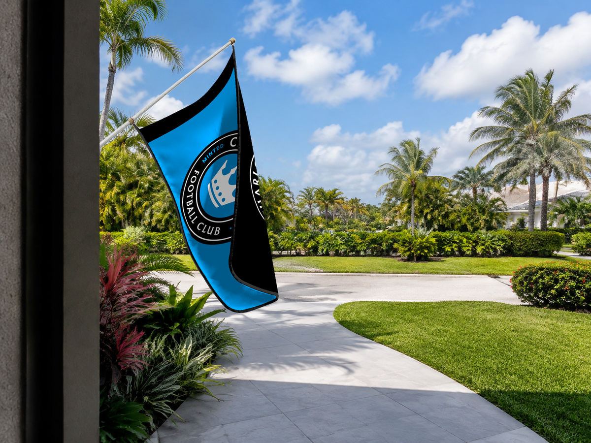 Charlotte FC Authentic Gameday Flag — approved one-scene environment view — EXO R89 — item_id=mls-charlotte-fc — source_sha256=9c37f5c219413ee75e6d6cf2098596e4b0ad682b100280babfe7fdf0ef514c5d