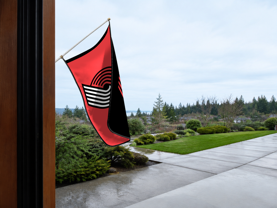 Portland Trail Blazers Authentic Gameday Flag — approved one-scene environment view — EXO R89 — item_id=nba-portland-trail-blazers — source_sha256=e7ef25a6af135e1805904478485976a620e0bfb1365c3258e7426af0d5ac835f