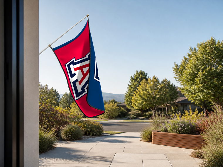 Arizona Wildcats Authentic Gameday Flag — approved one-scene environment view — EXO R89 — item_id=ncaa-fbs-arizona-wildcats — source_sha256=8382b2ec6379651347d8c6239869ac7e29388552d1eb5073b6a4d60d0e33221c