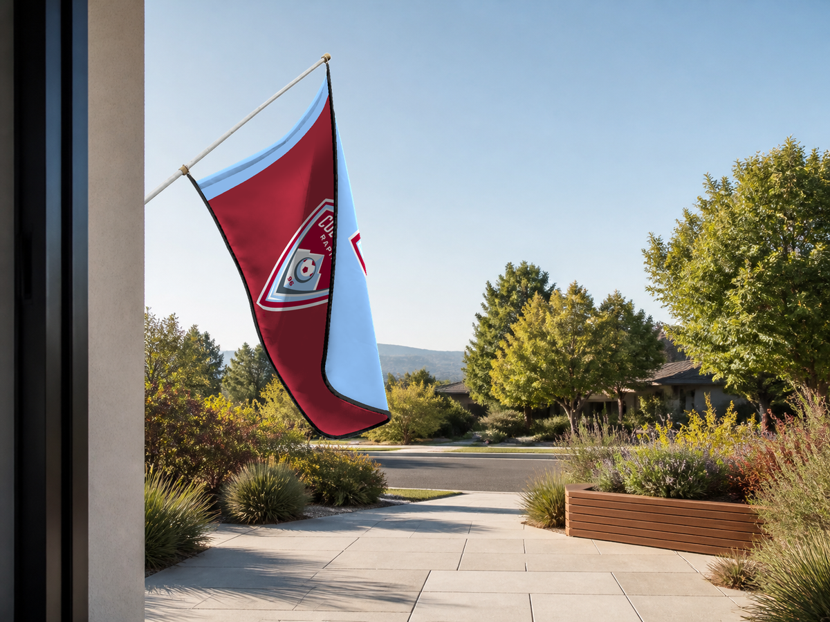 Colorado Rapids Authentic Gameday Flag — approved one-scene environment view — EXO R89 — item_id=mls-colorado-rapids — source_sha256=f8135ee98e7e3d8876925dbda2c059e8b3f2542a6aa177d888eee5081e6324d7