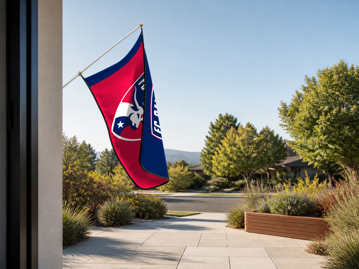 FC Dallas Authentic Gameday Flag — approved one-scene environment view — EXO R89 — item_id=mls-fc-dallas — source_sha256=b06c11571ce7e9a36a73736f9c3ec131011d40d4e91239ebbc772cd54293bb9f
