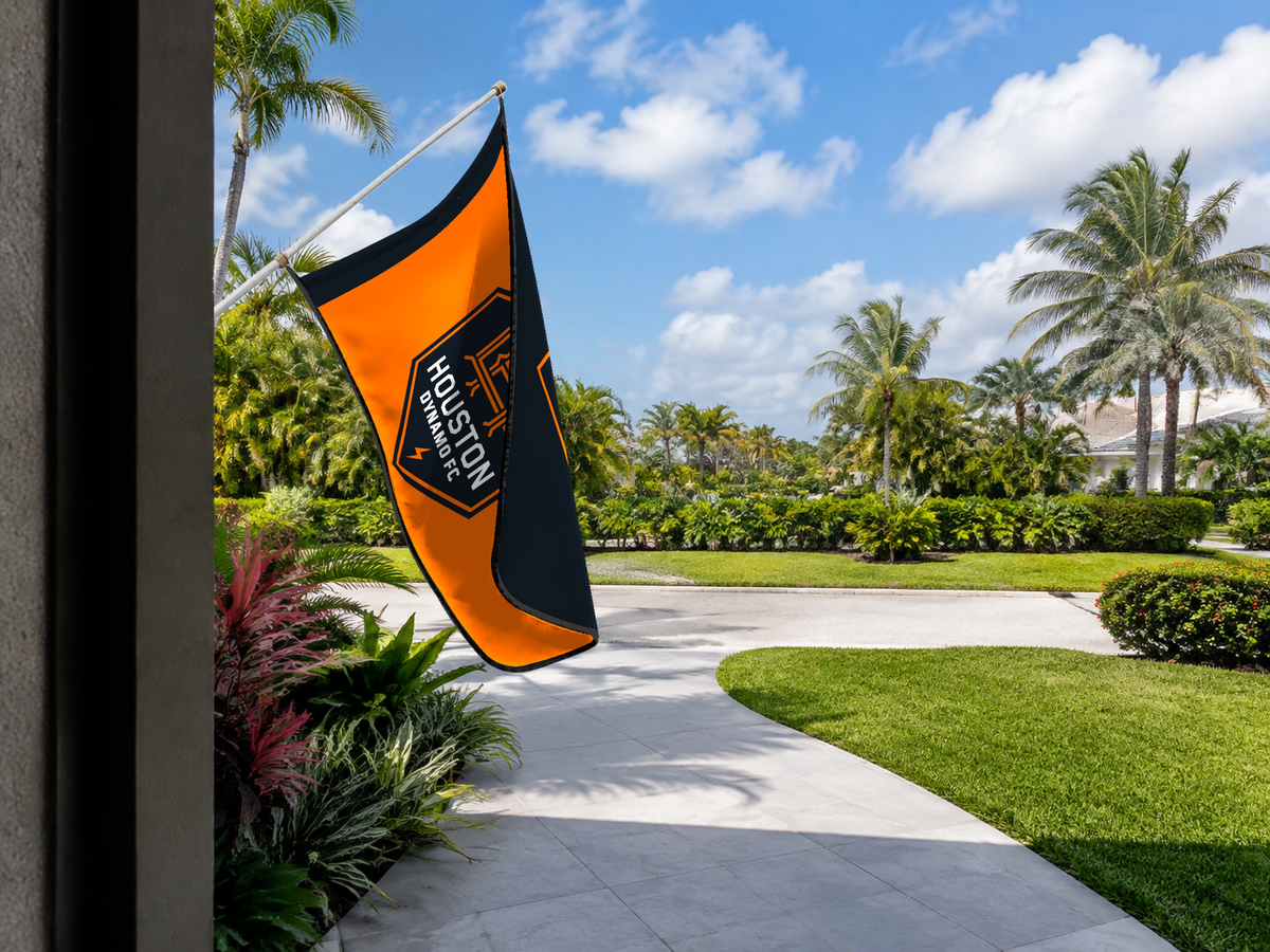 Houston Dynamo FC Authentic Gameday Flag — approved one-scene environment view — EXO R89 — item_id=mls-houston-dynamo-fc — source_sha256=8a49f98820967fcc149c64e1260c5dcd6f60a9f9aa166ffcd0412c2030577325