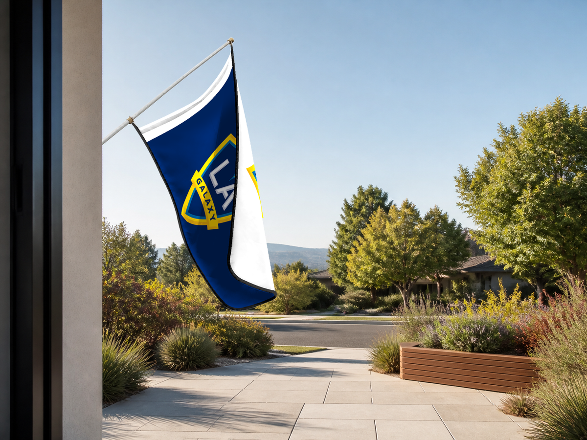 LA Galaxy Authentic Gameday Flag — approved one-scene environment view — EXO R89 — item_id=mls-la-galaxy — source_sha256=ab647932d637dc85d2991d3626b0ec1250b107c4002da9522538e85910199f96