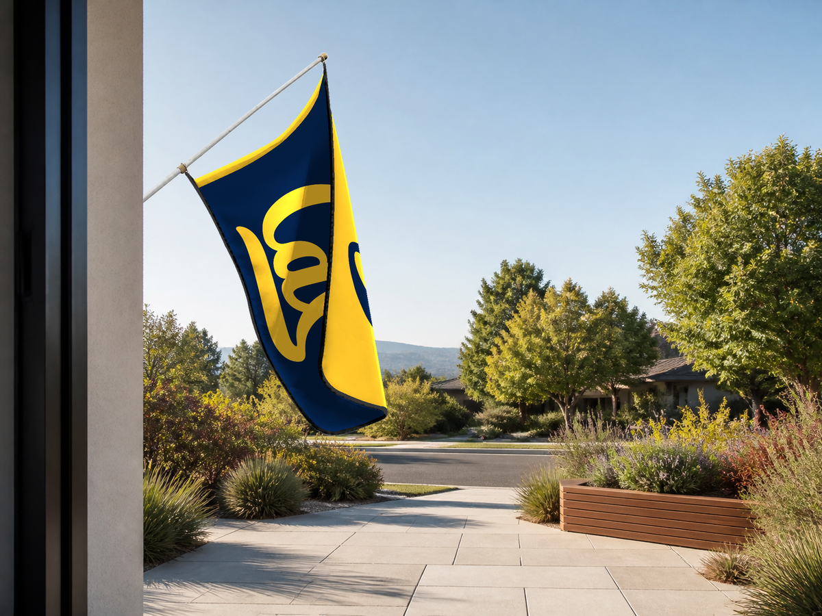 California Golden Bears Authentic Gameday Flag — approved one-scene environment view — EXO R89 — item_id=ncaa-fbs-california-golden-bears — source_sha256=0fd3b174c6f32ddb7866e83a952908a69b6a49dfa1511158e7d332ab987a9d9e