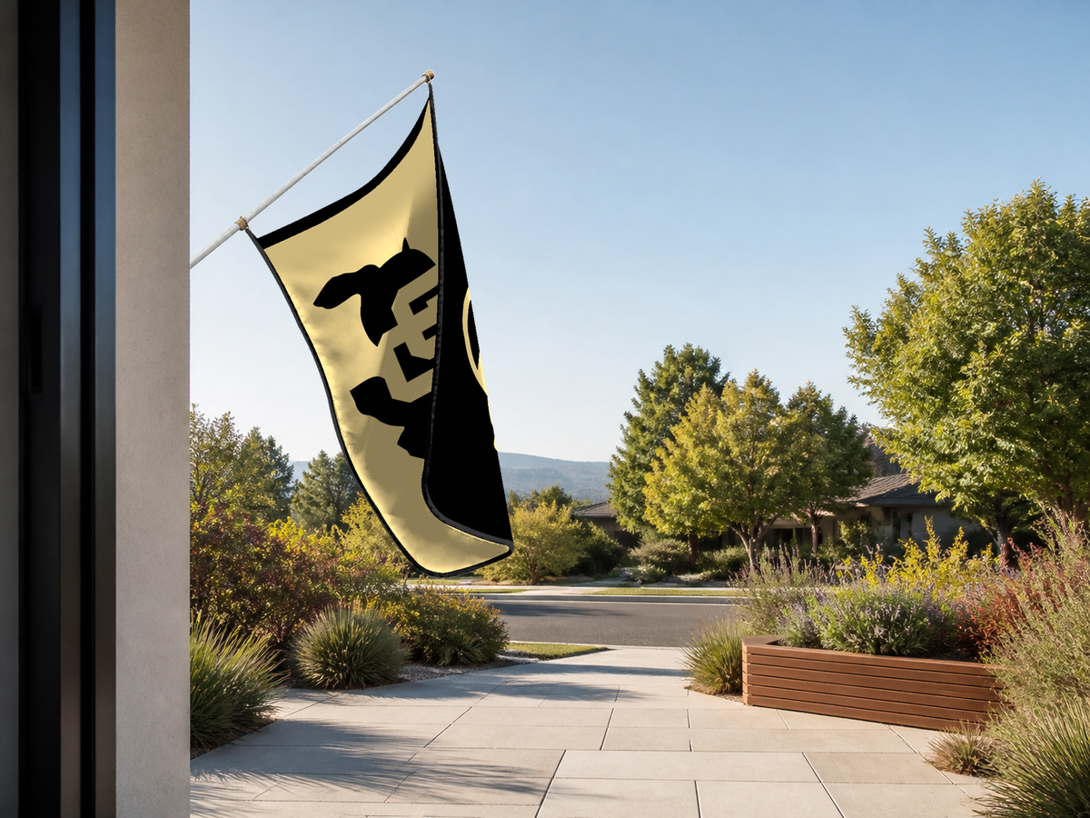 Colorado Buffaloes Authentic Gameday Flag — approved one-scene environment view — EXO R89 — item_id=ncaa-fbs-colorado-buffaloes — source_sha256=cd6ff25ee885aaa3d5e7bd4689a4286cf6806c3a9d17912972c0a48fbde19564