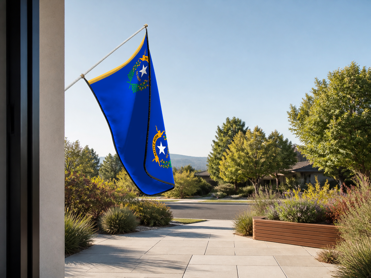 Nevada State Flag Authentic Gameday Flag — approved one-scene environment view — EXO R89 — item_id=state-nevada — source_sha256=caddfca3d510027ec3de7c987ca804944816cca5b207643b57698cb35cc4a5bf