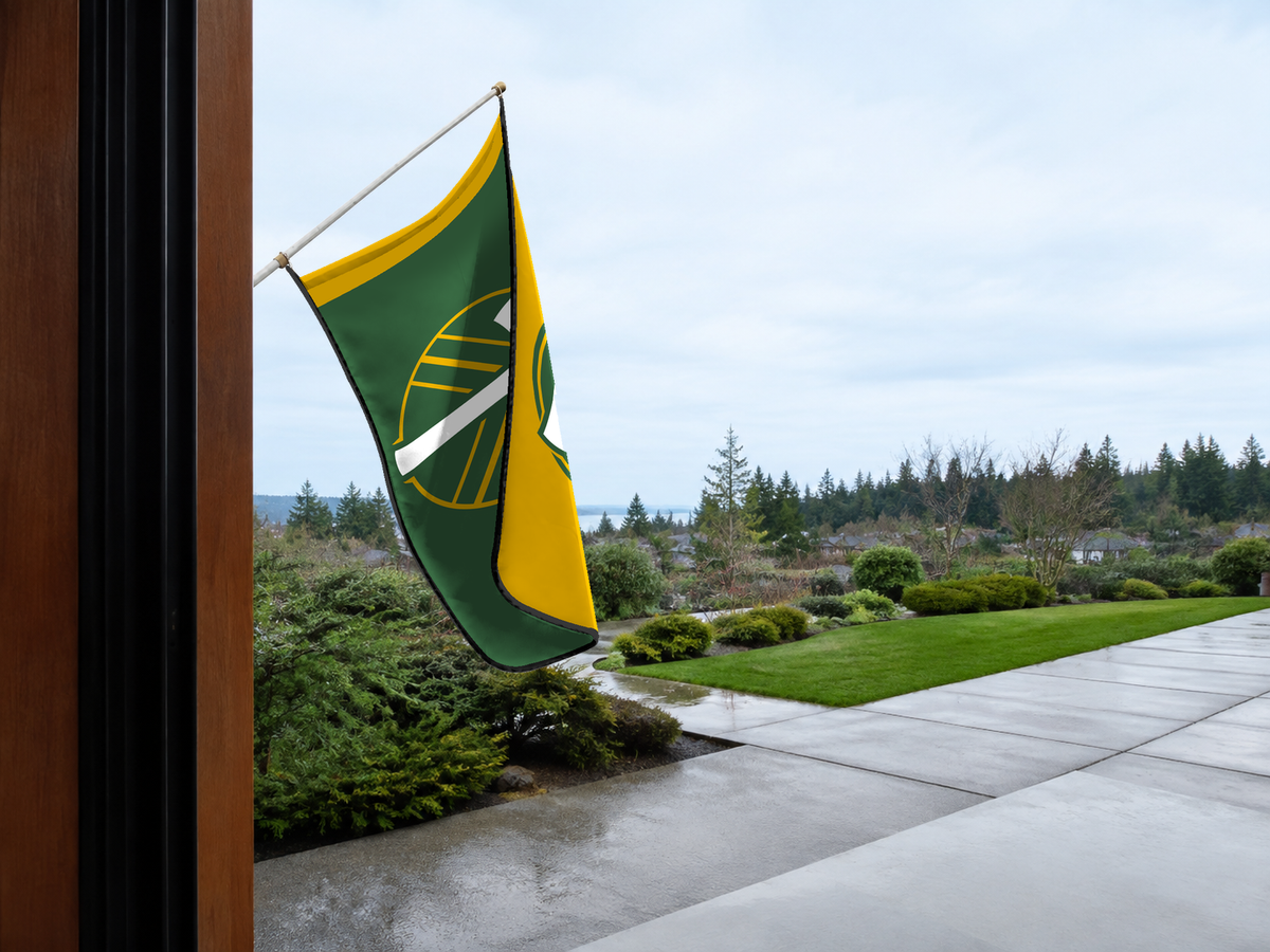 Portland Timbers Authentic Gameday Flag — approved one-scene environment view — EXO R89 — item_id=mls-portland-timbers — source_sha256=c1516fb220c303e492f0e379ae7cb95a2a4035d7eccffa794f76d44e7bb35473