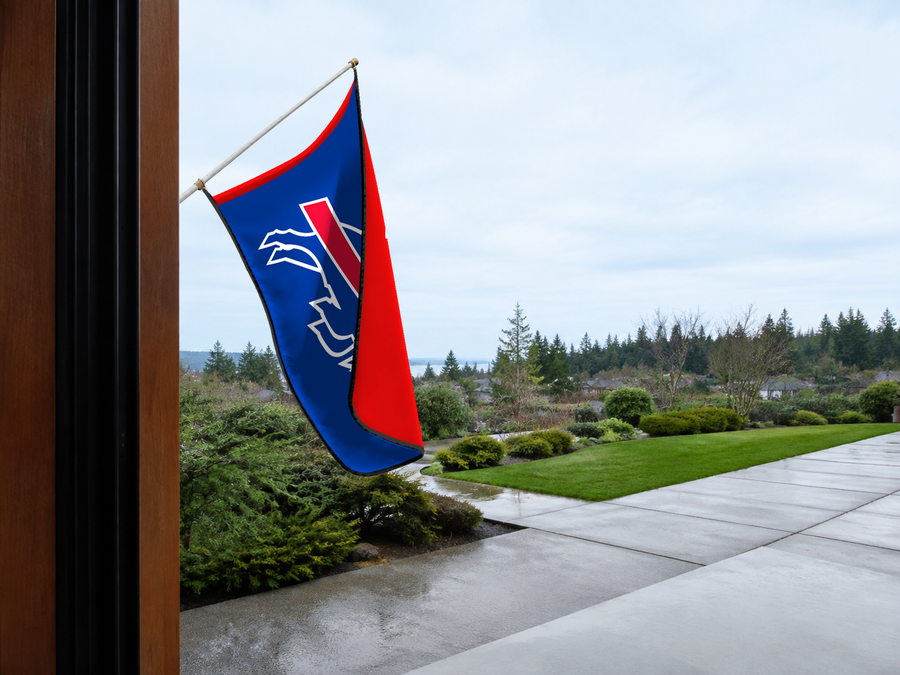 Buffalo Bills Authentic Gameday Flag — approved one-scene environment view — EXO R89 — item_id=nfl-buffalo-bills — source_sha256=edcd7a986e6a07176c078a31b610ec49b6ca33d3b2535a5d0114193ea7171a3d
