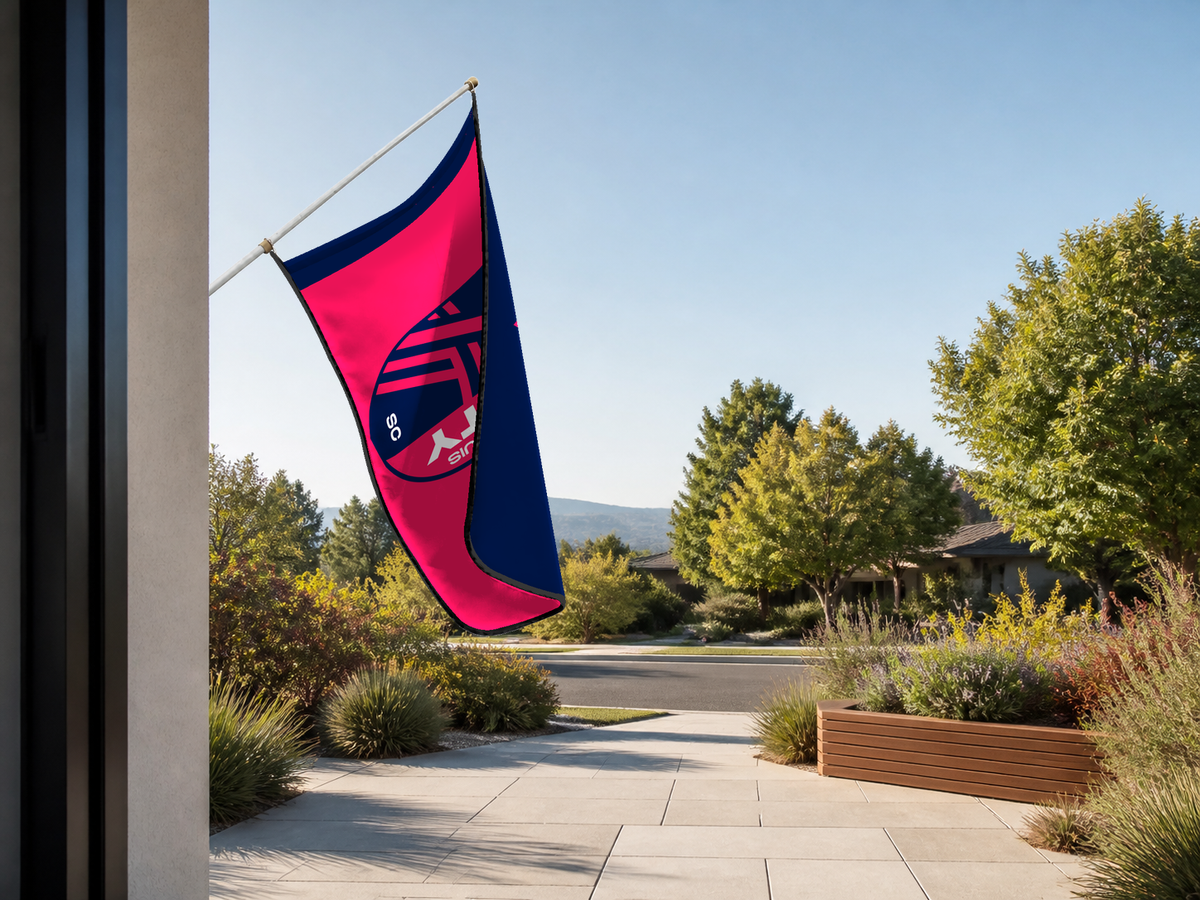 St. Louis CITY SC Authentic Gameday Flag — approved one-scene environment view — EXO R89 — item_id=mls-st-louis-city-sc — source_sha256=7d90c4cf2d25cdf21f14581ee5d23d0f74e97694ee97f9043dfb463e39038b11