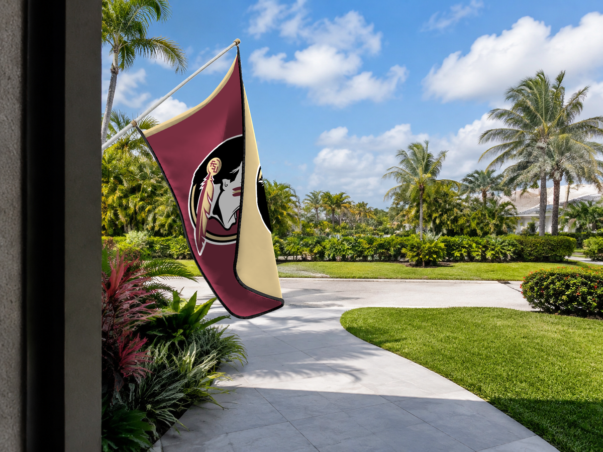 Florida State Seminoles Authentic Gameday Flag — approved one-scene environment view — EXO R89 — item_id=ncaa-fbs-florida-state-seminoles — source_sha256=b4616fd380abdfe4dabf107fbae1814eeaf0cd4d0a65481f131dc7cd750fa7f1