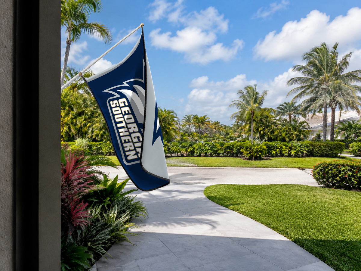 Georgia Southern Eagles Authentic Gameday Flag — approved one-scene environment view — EXO R89 — item_id=ncaa-fbs-georgia-southern-eagles — source_sha256=062c43fbc5930955377f8e924a4a4fda4a7045950b8c72083dbcbc22accf770e