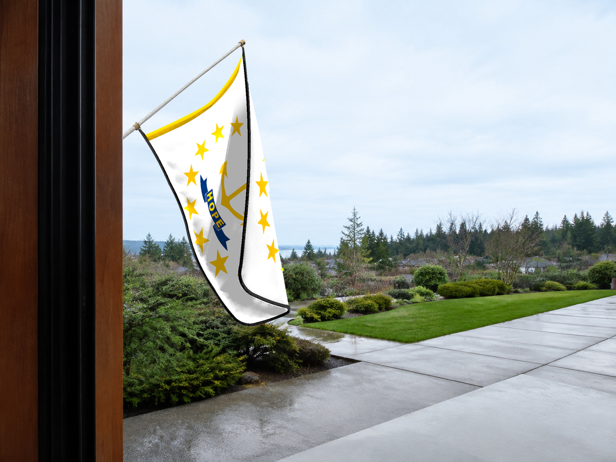 Rhode Island State Flag Authentic Gameday Flag — approved one-scene environment view — EXO R89 — item_id=state-rhode-island — source_sha256=d2dd0fb46291e955d21781ff145e1d21125acffdb545a38459c2ccfad8e6647c