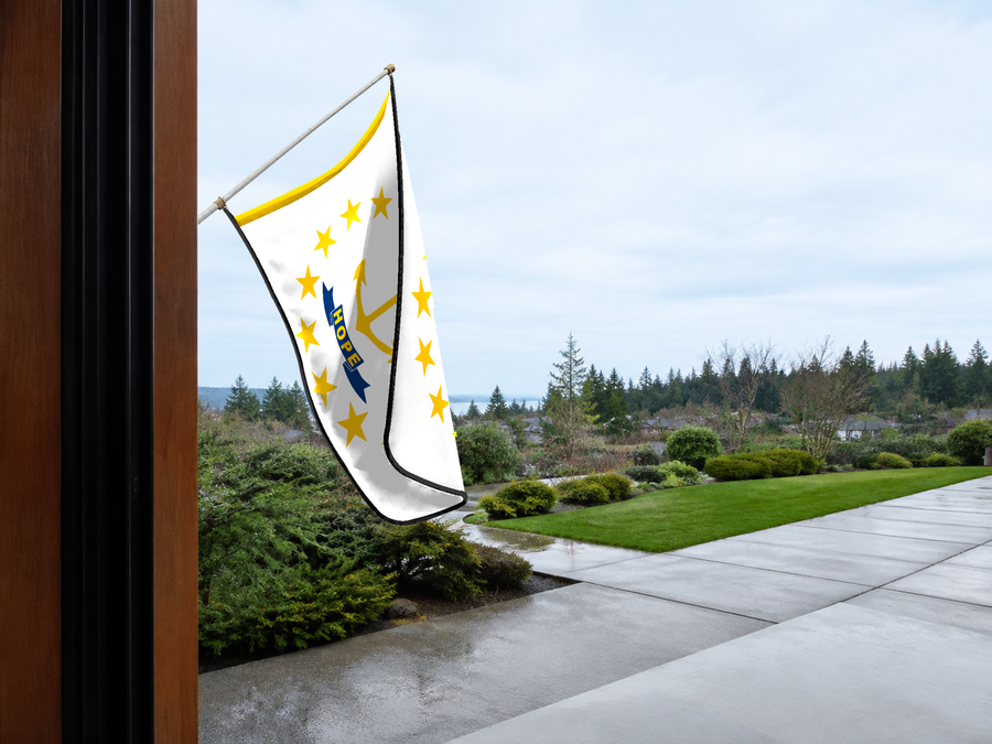 Rhode Island State Flag Authentic Gameday Flag — approved one-scene environment view — EXO R89 — item_id=state-rhode-island — source_sha256=d2dd0fb46291e955d21781ff145e1d21125acffdb545a38459c2ccfad8e6647c