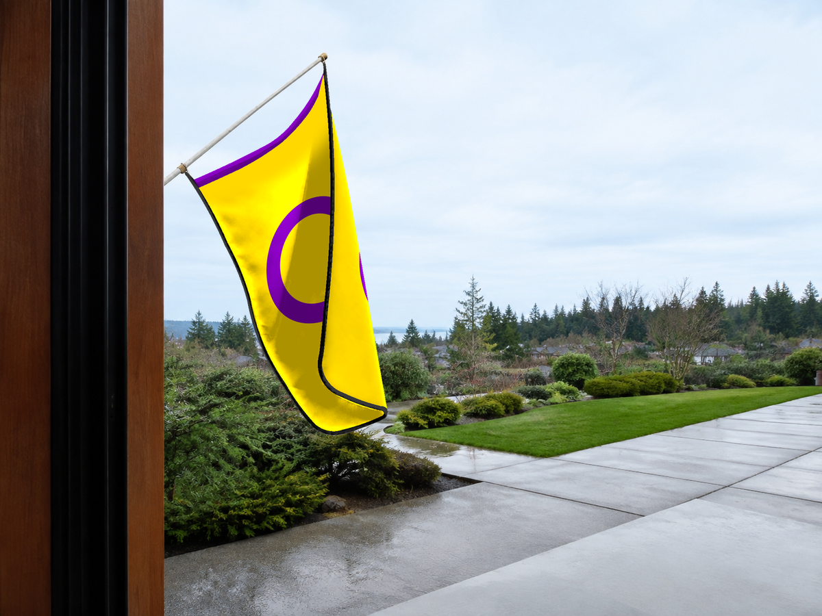 Intersex Flag Authentic Gameday Flag — approved one-scene environment view — EXO R89 — item_id=pride-intersex — source_sha256=5ea078d9eea5bb75220ed231eca975a802c18acbd35d23635dc1e6941622acf7