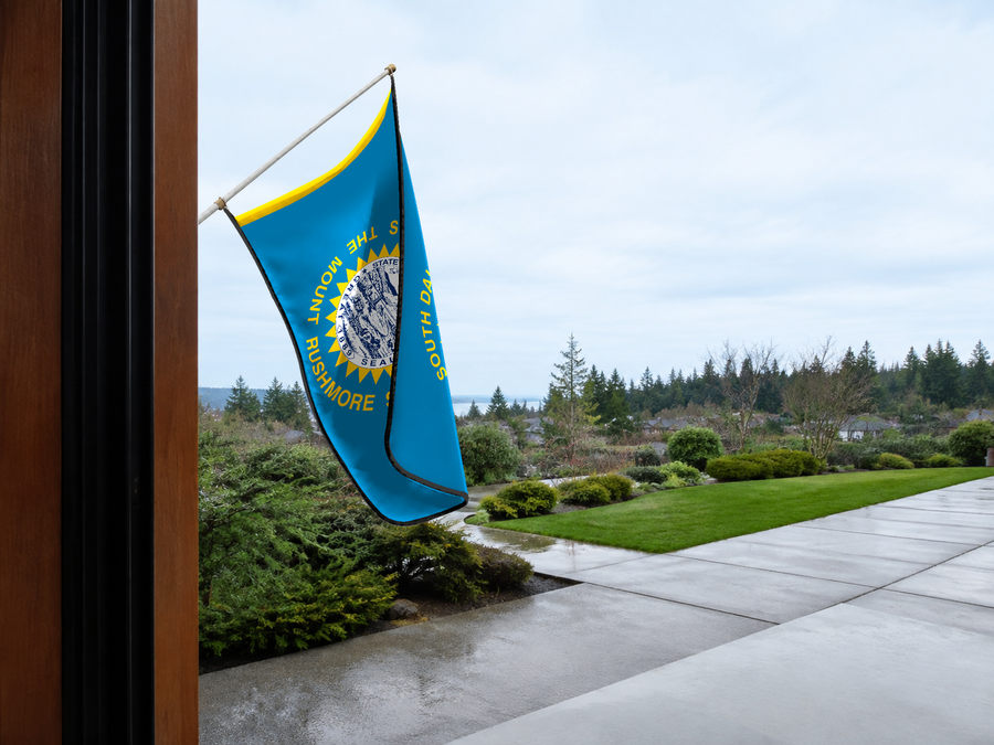 South Dakota State Flag Authentic Gameday Flag — approved one-scene environment view — EXO R89 — item_id=state-south-dakota — source_sha256=696d9f3d561dac073694e30a71585e9d0fefa8a70971058f164f3a18ed0d0ae3