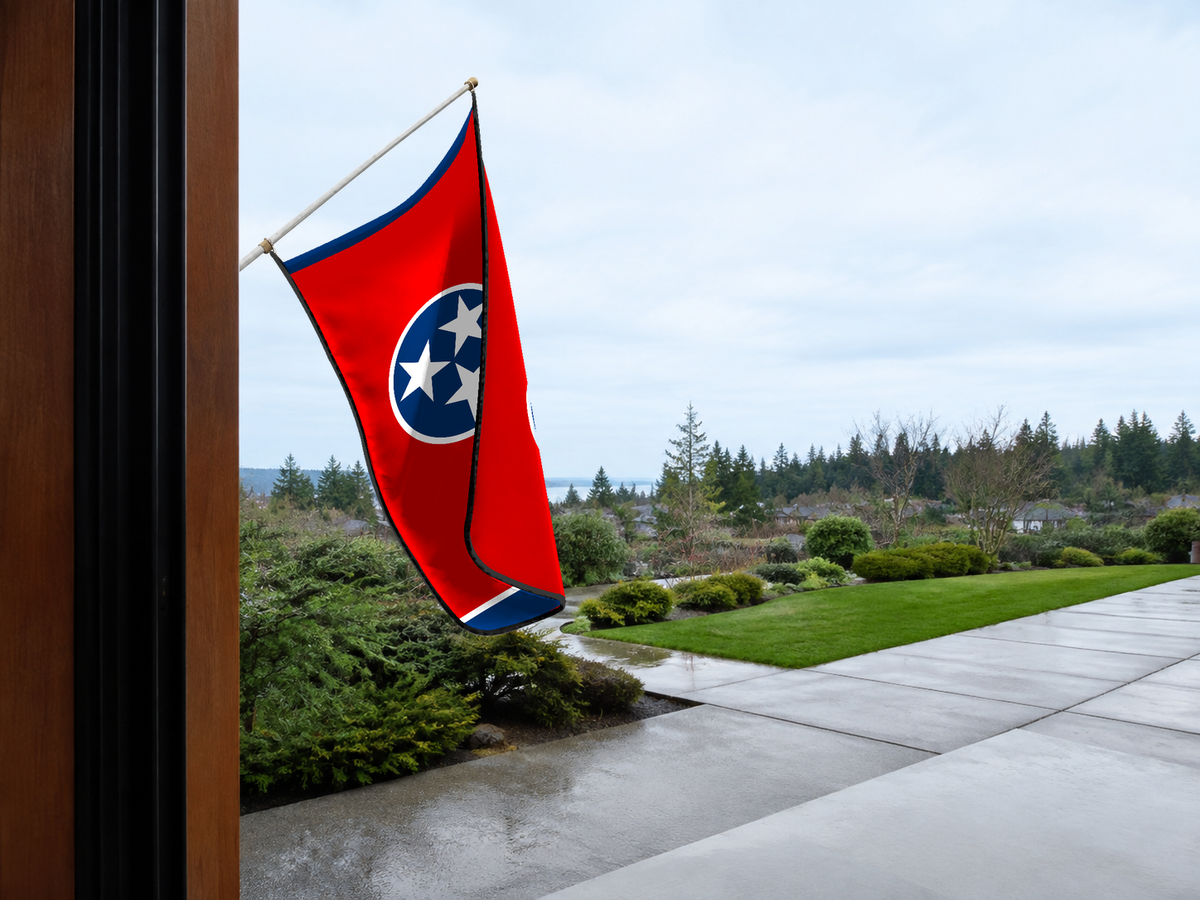 Tennessee State Flag Authentic Gameday Flag — approved one-scene environment view — EXO R89 — item_id=state-tennessee — source_sha256=cf6a109822e7fc3d4caba403122a46deb9ca04a519a2e600cd39996090d0f965