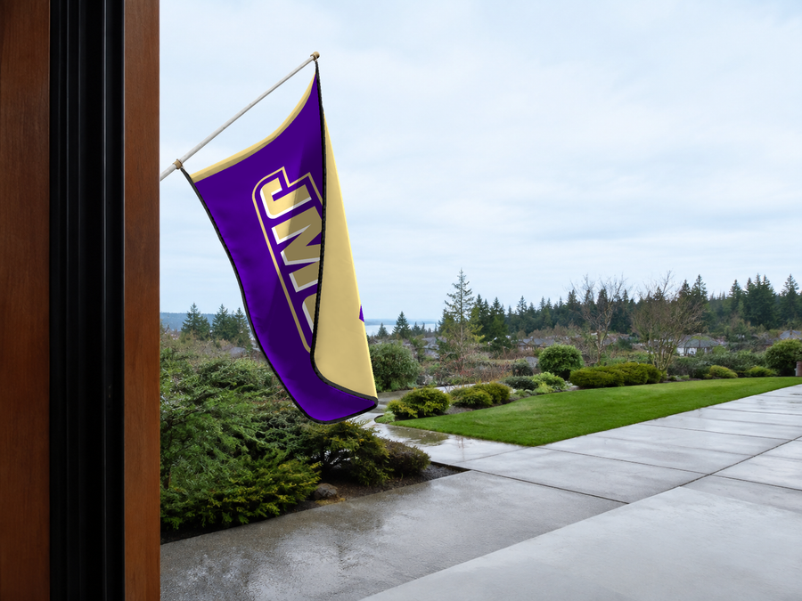 James Madison Dukes Authentic Gameday Flag — approved one-scene environment view — EXO R89 — item_id=ncaa-fbs-james-madison-dukes — source_sha256=a60b9d22e167929db18b133480b28406f165c43c63d3bf4055c114ce325f5d36