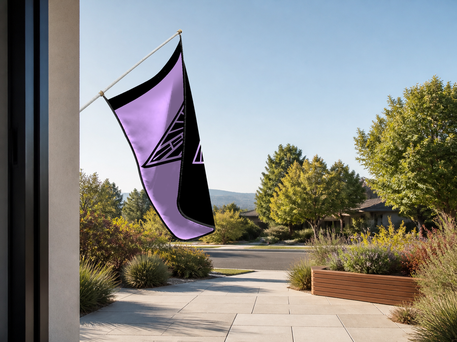Golden State Valkyries Authentic Gameday Flag — approved one-scene environment view — EXO R89 — item_id=wnba-golden-state-valkyries — source_sha256=2494ea8a896bceaa9d8947216aa68b9c1fb89af9a417573dee6a9702e247f2be