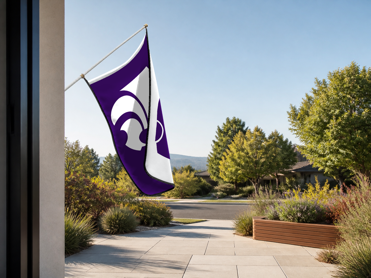 Kansas State Wildcats Authentic Gameday Flag — approved one-scene environment view — EXO R89 — item_id=ncaa-fbs-kansas-state-wildcats — source_sha256=12d7030f6f3c99aa68e8c0f63854b3a94374b0dae2ba0f1edf6bfc9e2e3fd2ac