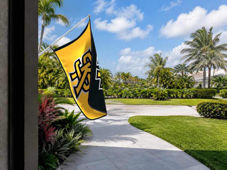 Kennesaw State Owls Authentic Gameday Flag — approved one-scene environment view — EXO R89 — item_id=ncaa-fbs-kennesaw-state-owls — source_sha256=d823cd5dc56578dfc985579472ed4fb93130460e0f4d156a848d034328deefe7