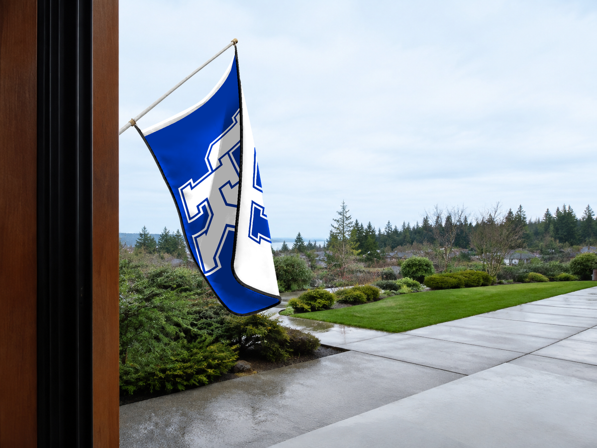 Kentucky Wildcats Authentic Gameday Flag — approved one-scene environment view — EXO R89 — item_id=ncaa-fbs-kentucky-wildcats — source_sha256=ab539d6715d7af3d6874723ff1c4cb8ecc6b2442a3de88868dadf79e8576f6fc