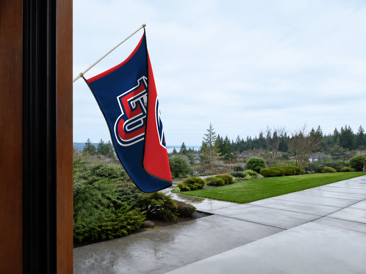 Liberty Flames Authentic Gameday Flag — approved one-scene environment view — EXO R89 — item_id=ncaa-fbs-liberty-flames — source_sha256=c8871a1fa3483af73334c379f45b136d836538388114840e672663a4b0c2582c