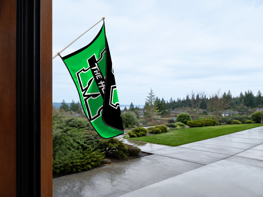 Marshall Thundering Herd Authentic Gameday Flag — approved one-scene environment view — EXO R89 — item_id=ncaa-fbs-marshall-thundering-herd — source_sha256=19101dcfa3dfd002ab7092266bdbc7a224f92a784d4454743d0e885e46b57f98