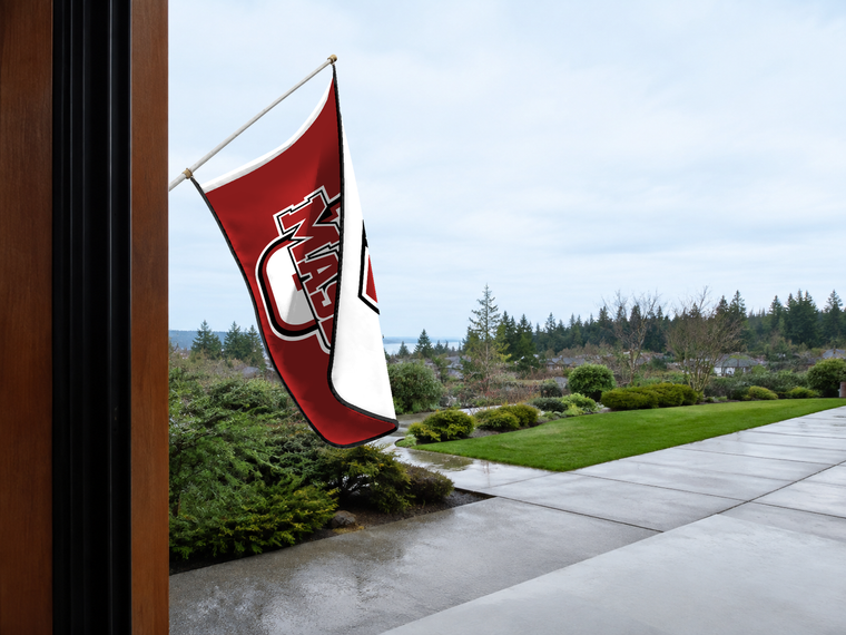 Massachusetts Minutemen Authentic Gameday Flag — approved one-scene environment view — EXO R89 — item_id=ncaa-fbs-massachusetts-minutemen — source_sha256=f1d287cda1cbfbad3667d8a06d9e2e8fd28a17ed8c1a81241830565237ed51a8