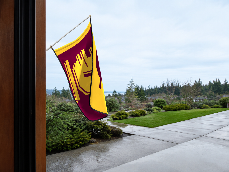Central Michigan Chippewas Authentic Gameday Flag — approved one-scene environment view — EXO R89 — item_id=ncaa-fbs-central-michigan-chippewas — source_sha256=3708aab50adb594120278b4a34eafa93169126cd0c02e96c4535bb388a394c18