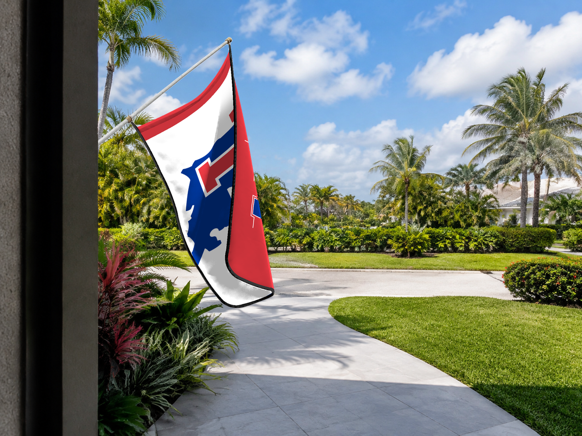 Louisiana Tech Bulldogs Authentic Gameday Flag — approved one-scene environment view — EXO R89 — item_id=ncaa-fbs-louisiana-tech-bulldogs — source_sha256=103db7f49ef34da2901fd2b2e90f8d29577ca6354c578a95bdee2d1b515c8043