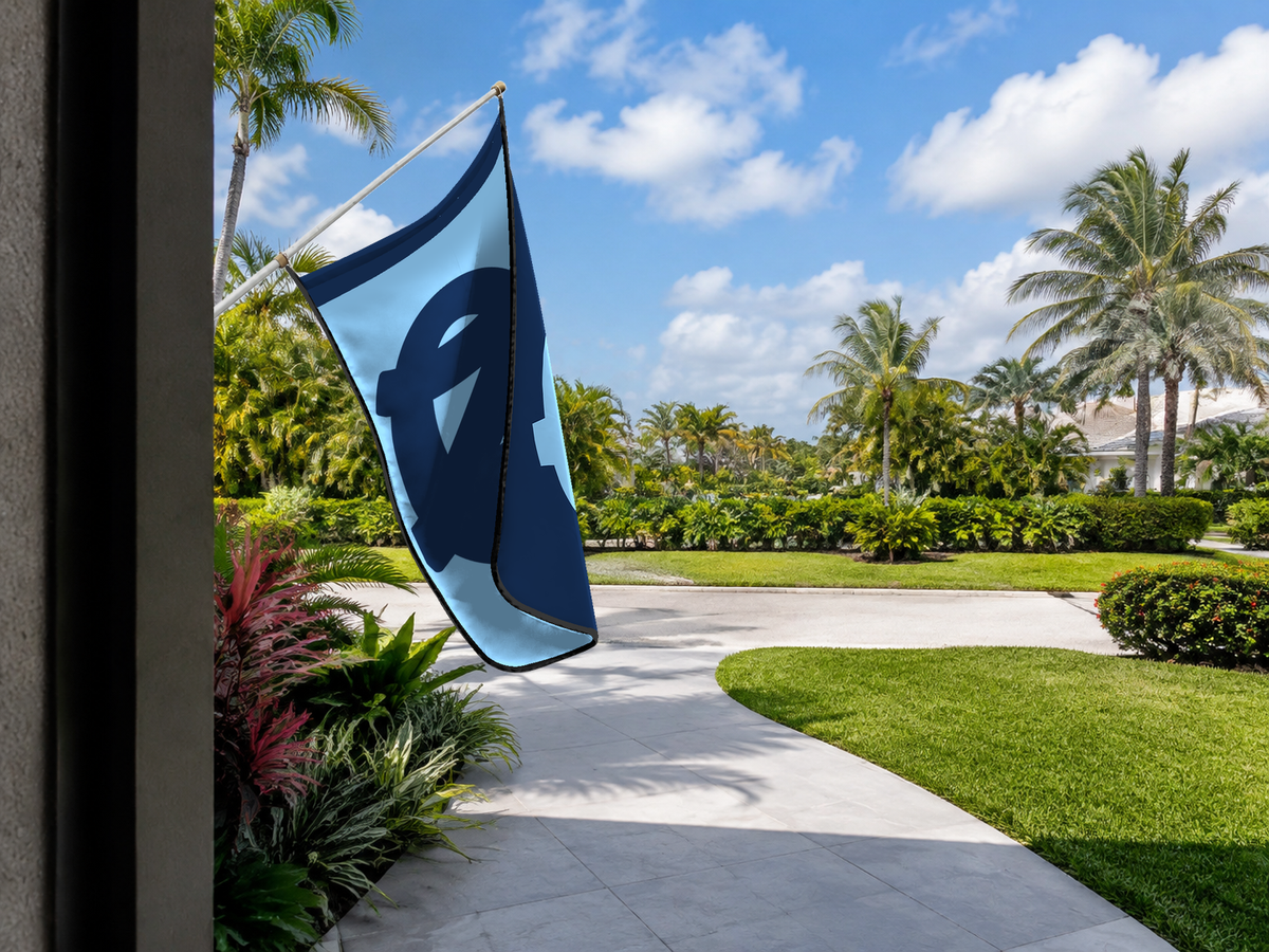 North Carolina Tar Heels Authentic Gameday Flag — approved one-scene environment view — EXO R89 — item_id=ncaa-fbs-north-carolina-tar-heels — source_sha256=ab0f255517821bed6c8d91516e05b31c99879c0cbe450c52b0aefe6b14681e4c