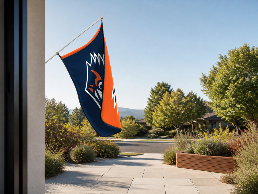 UTSA Roadrunners Authentic Gameday Flag — approved one-scene environment view — EXO R89 — item_id=ncaa-fbs-utsa-roadrunners — source_sha256=29cb95c214e427e1a2d6bbcb13b73e766641c2f3388807833415bd54732e7b72