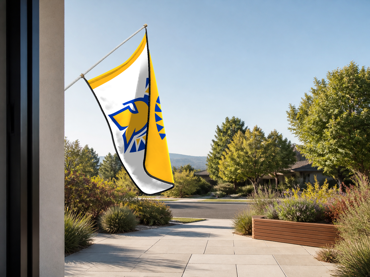 San José State Spartans Authentic Gameday Flag — approved one-scene environment view — EXO R89 — item_id=ncaa-fbs-san-jose-state-spartans — source_sha256=bd870bd37f4ef9eb926a343947f83e7acb427661f938917fe9fd441c68c6d68a