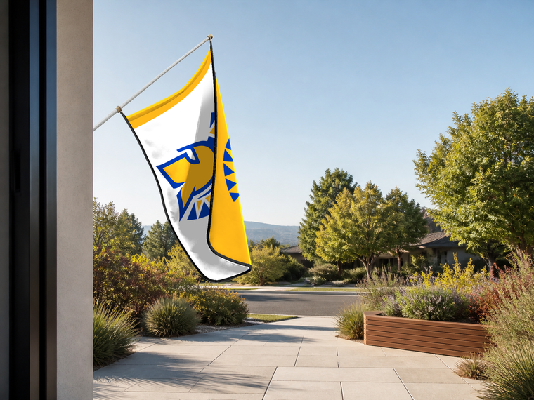San José State Spartans Authentic Gameday Flag — approved one-scene environment view — EXO R89 — item_id=ncaa-fbs-san-jose-state-spartans — source_sha256=bd870bd37f4ef9eb926a343947f83e7acb427661f938917fe9fd441c68c6d68a