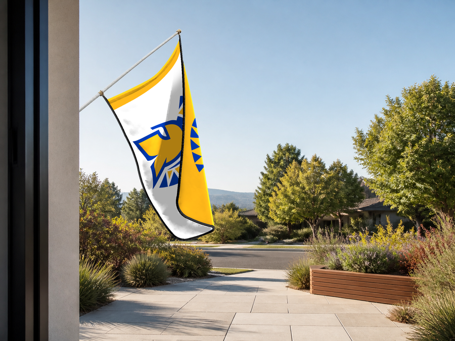 San José State Spartans Authentic Gameday Flag — approved one-scene environment view — EXO R89 — item_id=ncaa-fbs-san-jose-state-spartans — source_sha256=bd870bd37f4ef9eb926a343947f83e7acb427661f938917fe9fd441c68c6d68a